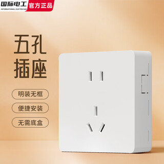 国际电工明装多控五孔插座明线明盒墙面墙壁多孔家用白色超薄带开关面板 五孔插座【明装大板】