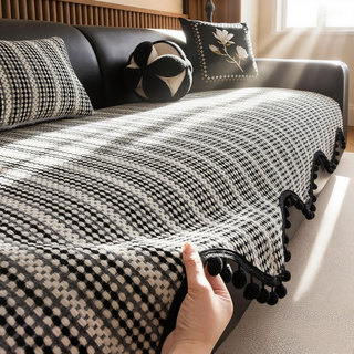 Xieying 2025 new style light luxury ancient special-shaped leather sofa cushion for all seasons light luxury feel cover non-slip sofa cushion plain woven wool ball-black 70cm*70cm