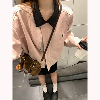 Clothing yuan suede jacket zipper pink jacket women's 2025 autumn and winter new loose retro lapel design top pink m (90-110jin jin equals 0.5 kg)
