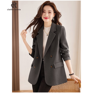 Clotho rennie brand women's woolen suit jacket for women 2026 spring and autumn new korean style loose and versatile casual double-breasted suit single dark gray suit 2xl