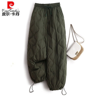 Pierre cardin down pants women's autumn and winter plus velvet thickened pants 2025 new northeast - 40 degree coldproof cotton pants army green 2xl recommended 145-160jin jin equals 0.5 kg