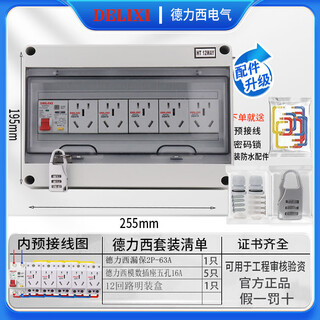 Delixi electric ht distribution box waterproof rain-free open socket leakage protection plastic box indoor and outdoor new energy charging pile delixi (12-bit distribution box with lock) leakage protection + five