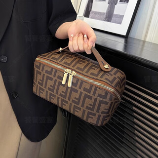 Ldvep new cosmetic bag portable capacity cosmetic storage bag travel portable multi-functional toiletry bag d1 coffee color - leather lining