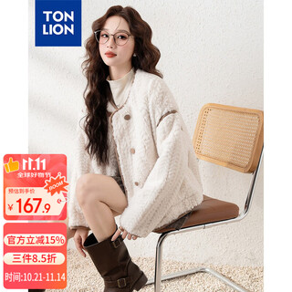 Tonlion 2023 imitation lamb wool jacket women's short round neck small fragrance top off-white/second batch s