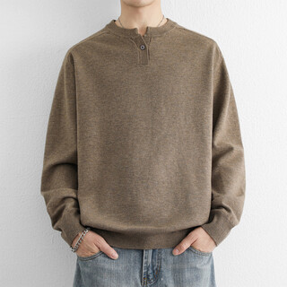 Simple henry collar sweater for men in autumn and winter solid color old money style loose sweater v-neck retro thickened sn8675 floral brown m115jin jin is equal to 0.5 kg or less one size fits all