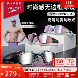速比涛（Speedo）专业训练 大框 大视野 防雾 柔软贴合泳镜 812266D641 白色/蓝色