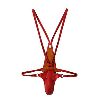 Shoulder strap one-piece men's tension thong pants one-piece leather adjustable flirting performance cool red one size