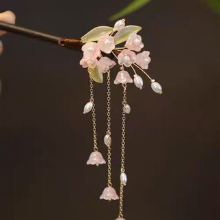 Cunla ancient bell orchid tassel hairpin retro temperament hairpin hanfu accessories walking hairpin women's headdress hair accessories f0630 lily of the valley-pink