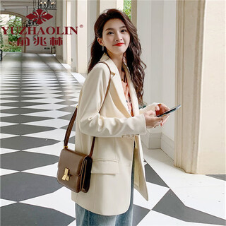 Yu zhaolin small suit women's suit jacket women's 2023 new street internet celebrity spring and autumn korean style western design white suit off-white xl recommended 125-140 jin jin equals 0.5 kg