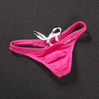 DESMIIT2024新款游泳裤头男士纯色露臀男士比基尼泳裤超低腰性感丁字泳裤 桃粉色 M