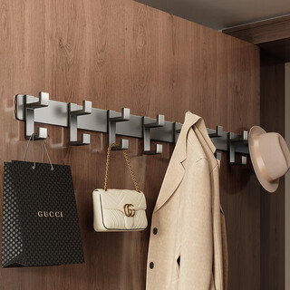 Tiandiyu (tdyu) door-mounted clothes hanger, wall hook, hole punched in the wall, bedroom, entrance door, clothes hook, gun gray, double row, eight hooks = 16 hooks