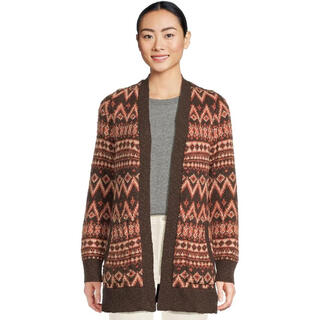 L.l.bean women's sweater warm and breathable cotton thick autumn and winter daily cardigan retro deepest brown fair isle one size | lg