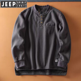 Jeep spirit new waffle plus velvet thickened warm autumn and winter men's large size henry collar long-sleeved sweatshirt pullover men's dark gray m recommended 90-110jin jin equals 0.5 kg