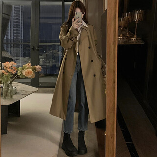 Garnuo khaki windbreaker jacket women's mid-length 2025 spring and autumn new fashion high-end small casual coat khaki m 116-130jin jin is equal to 0.5 kg
