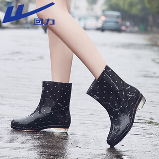 Pull-back rain boots for women, fashionable outdoor medium-length waterproof rain boots, water shoes, rubber shoes, rain boots, overshoes, 52 black 37