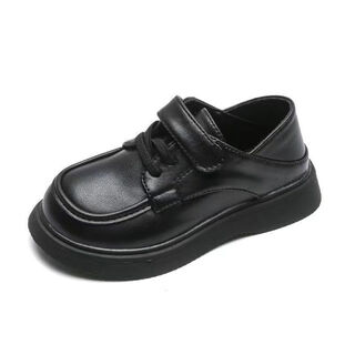 Vinoa boys' leather shoes 2024 spring new retro college style elementary school performance shoes trendy children's british style small leather shoes black 2 (velcro style) 40 inner length 25cm stock shoes are shipped randomly