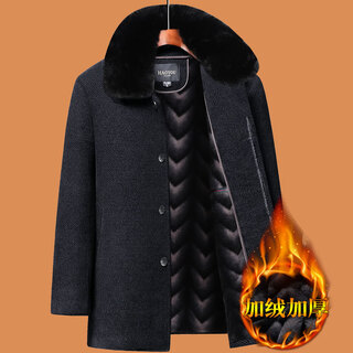 Middle-aged and elderly men's winter coat outer suit for dad 50 years old 60 years old grandpa plus velvet thickened 70 elderly cotton clothes 80 cotton clothes large fur collar black blue 185/xxl suitable for 135-150jin jin equals 0.5 kg one size