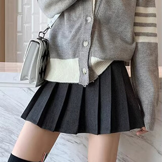 Fu jian woolen pleated skirt women's high waist slim skirt 2025 spring and autumn skirt women's fashion short skirt western style a-line skirt women dark gray - regular pants length m