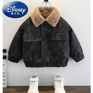 Disney boys autumn and winter handsome plush leather jacket retro chinese style children baby western style winter jacket boys clothes black 140 recommended height is about 135 cm