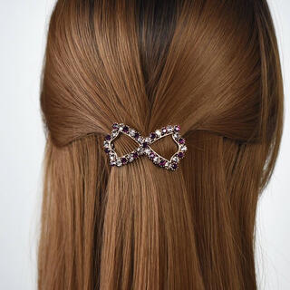 Small diamond-filled hairpin for the back of the head, elegant lady headwear, half-tied one-piece hairpin, korean 5.9cm-bow purple diamond b00-208