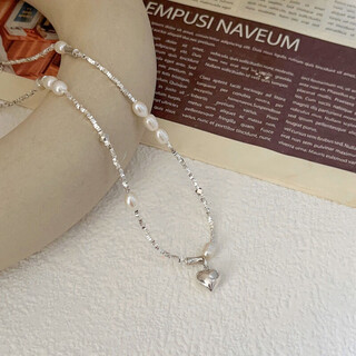 Yinruitai s925 sterling silver korean broken silver freshwater pearl love necklace female niche design high-sensitivity clavicle chain xl1178 925 silver