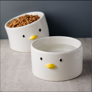 Congteng ceramic cat bowl water bowl neck cat bowl cat bowl ceramic chick crooked neck cat ceramic bowl cat bowl pottery slant mouth + flat mouth