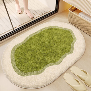 Miaopule imitation cashmere carpet cream style imitation cashmere bathroom floor mat entry mat bathroom bath household toilet non-slip fragrant milk green-oval super good look thick and comfortable 30*50cm (trial mini size)