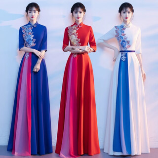 Li baixin national day cantata performance clothing women's long dress new adult solo stage costume conductor choir dress red s recommended 85-90jin jin equals 0.5 kg
