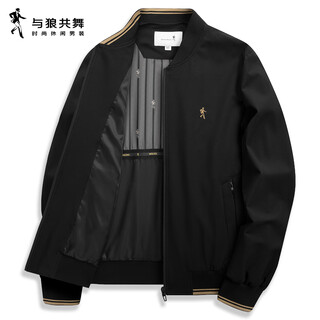Dances with wolves, windproof and durable, fashionable and versatile baseball jacket, men's casual jacket 001 black 180