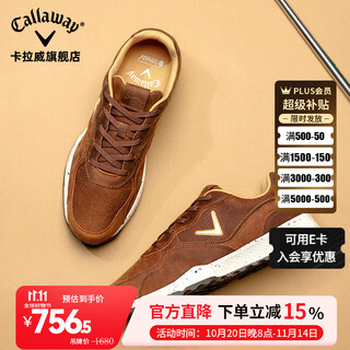 Callaway golf shoes men's sports shoes top layer cowhide and fabric comfortable and breathable golf spikeless shoes brown 42 us9/uk8