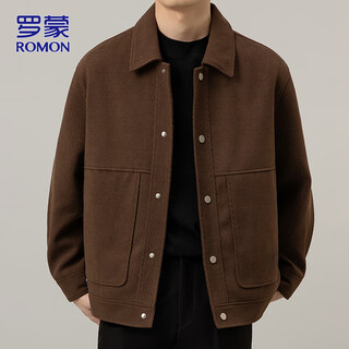 Romon jacket men's autumn and winter trendy casual loose lapel jacket men's versatile clothes men's brown xl
