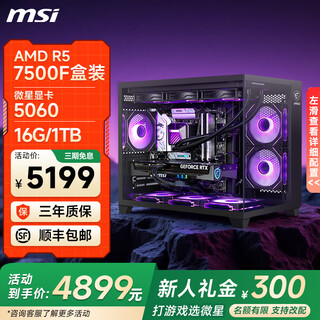 Msi amd ryzen r5 7500f 9600x 5700x 5060 9060xt graphics card desktop computer game design modeling rendering complete machine diy assembly machine delta configuration six 7500f+msi 5060
