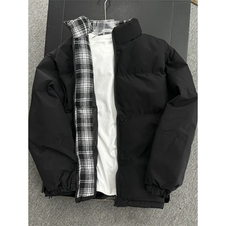 Katuchi american plaid splicing cotton jacket for men in winter loose trendy brand stand collar cleanfit bread down cotton jacket black 2xl
