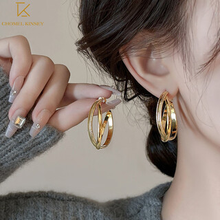 Chomel kinsey french gold large hoop earrings women's niche design 925 silver needle earrings earrings 2024 new unique earrings gold large hoop earrings