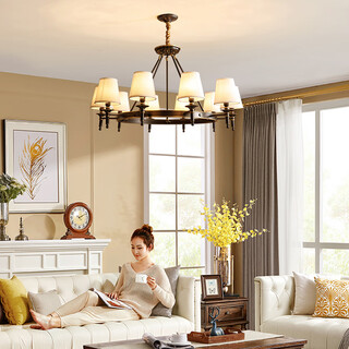 古特美式全铜客厅吊灯卧室餐厅灯现代简约田园乡村大气轻奢温馨灯具 全铜黑擦金10头吊-送三色led灯泡