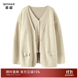 Qi chaoyue travel love thickened four flat knit cashmere cardigan women's pure cashmere sweater knitted jacket autumn and winter suit green velvet original color one size