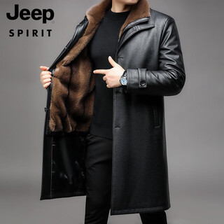 Jeep spirit new pu leather jacket men's cowhide coat windbreaker long velvet lining removable single wear autumn and winter dad outfit 9212 black (long top layer cowhide lining removable 170/m 100-120jin jin equals 0.5 kg