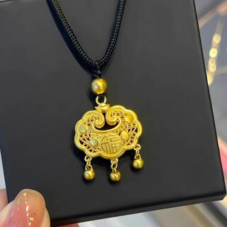 Gold store's same style gold safety lock for women 999 blessing long life gold lock pendant gold-wrapped silver necklace as a gift for relatives and friends, medium safety lock + black rope