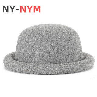 Ny-nym hat autumn and winter knitted wool dome japanese style new versatile small head circumference ball hat curled edge cute small basin hat gray 56-57cm