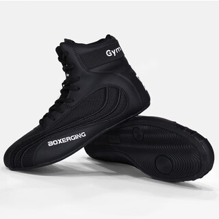 He jiagong's boxing and wrestling shoes for children's training men's and women's sparring high boots strength weightlifting gym cool black pair fiber wear-resistant 30