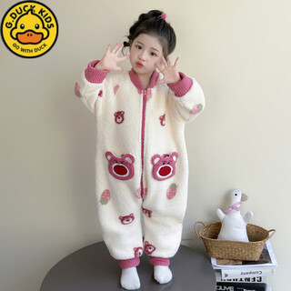 G.duck little yellow duck girl's coral velvet one-piece pajamas autumn and winter new style 3 baby girl baby anti-cold 5 children's winter sleeping style rose red 130 cm