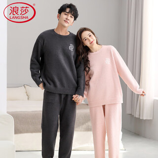 Langsha couple pajamas women's winter half velvet warm casual non-shedding can be weared outside men's autumn and winter home clothes set 22066 pink female l
