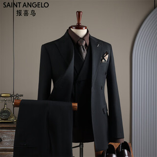 Saint angelo men's suit, professional formal fit, groom's high-end business gentleman striped casual suit two-piece black double button (suit + vest + pants) m 48 recommended 100-112 jin jin is equal to 0.5 kg