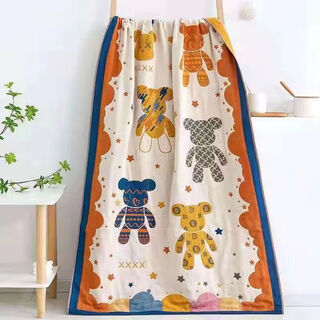 80*160 cm gauze bath towel, pure cotton, thickened and enlarged, beach sports wrap, travel nap blanket, bear 80*160