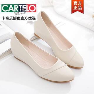 Cartelo crocodile (cartelo) wedge-heeled shoes for women 2025 new spring and autumn versatile work women's shoes summer style mother's shoes soft leather soft sole bean shoes