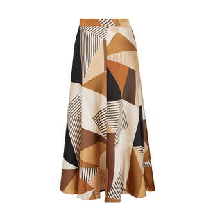 哥弟（GIRDEAR）新款淑女显瘦高腰赫本风印花伞裙气质半身裙1200328 几何咖 XL (5码)