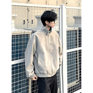 Spring tie-dyed pu leather stand collar jacket for men 2026 new american retro handsome loose motorcycle leather jacket gray xl