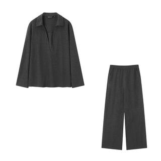 Mohan yimei acetate wool gaozhidanren 2025 winter new deep v-neck shirt and pants wearing magic set gaozhi gray s (80-100jin jin is equal to 0.5kg) one size fits all