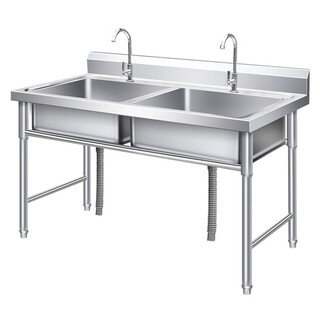 Stainless steel sink kitchen dishwashing basin with bracket sink vegetable sink single double three-slot commercial dishwashing sink household double pool length 100 width 50 height 80 0.6 thickness