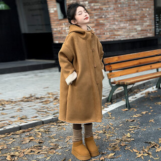 THINKPIRE女童加绒外套秋冬装儿童衣服2025新款童装女孩长款大衣中大女童装 咖色 150 码建议身高145CM